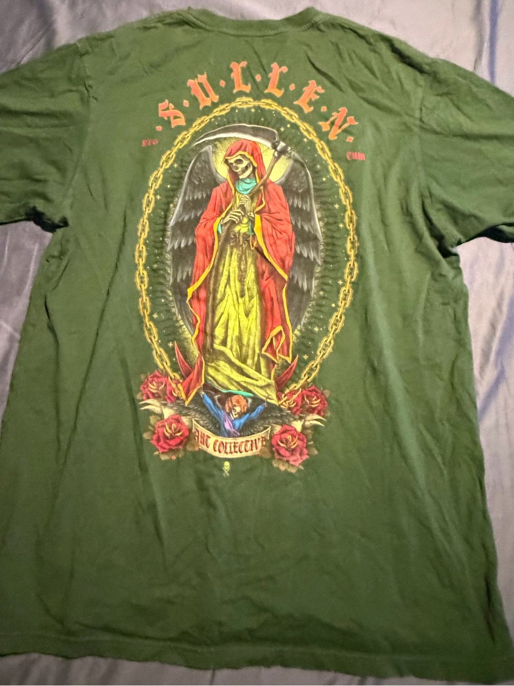 Sullen Green Graphic Short Sleeve Tee with Religious Motif - Men's
